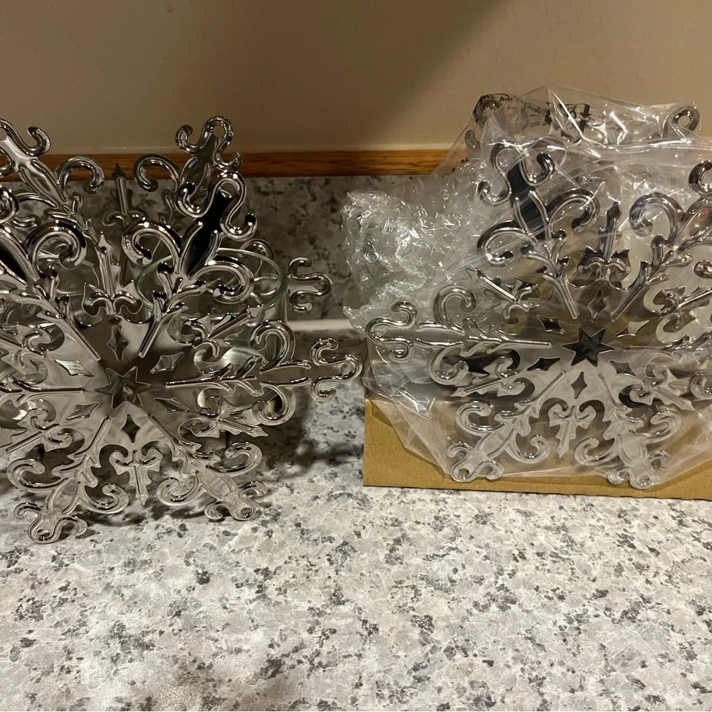Rare PARTYLITE Silver Tone Snowflake Candle Holders - Picture 11 of 14